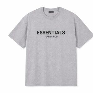 Fear of God Heather Gray Tee with Black Vertical 'ESSENTIALS'